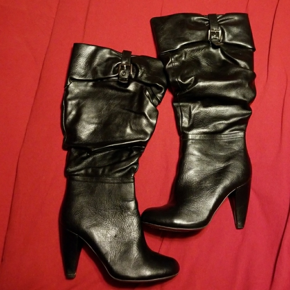 Knee high wide calf, wide width heeled  boots